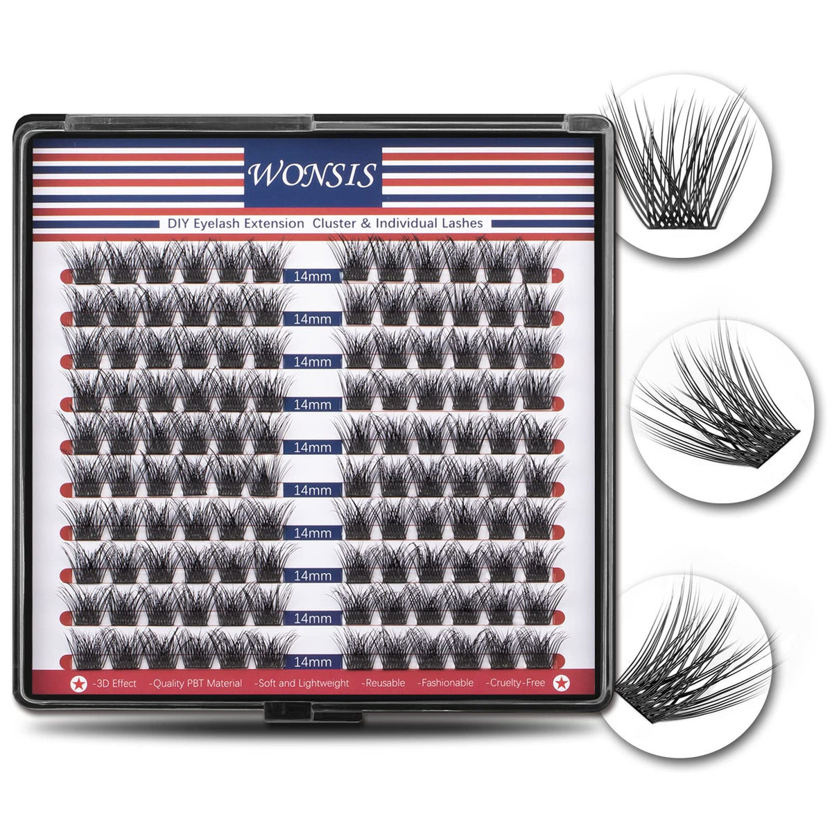 Wonsis 120 Pcs Lash Clusters, 14Mm Diy Eyelash Extensions, Soft Reusable C Curl False Lashes