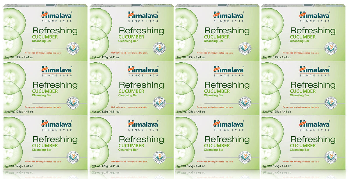 Himalaya Refreshing Cucumber Cleansing Bar - 12 Pack Face & Body Soap For Soft Skin, 4.41 Oz