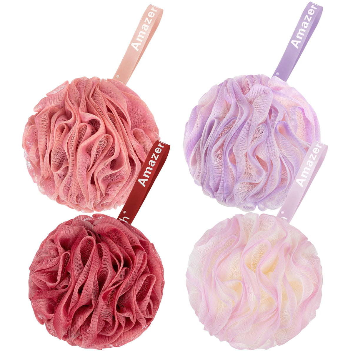 Amazerbath Exfoliating Loofah Sponge Set Of 4 - Large Sunsetberry Colors Body Scrubber