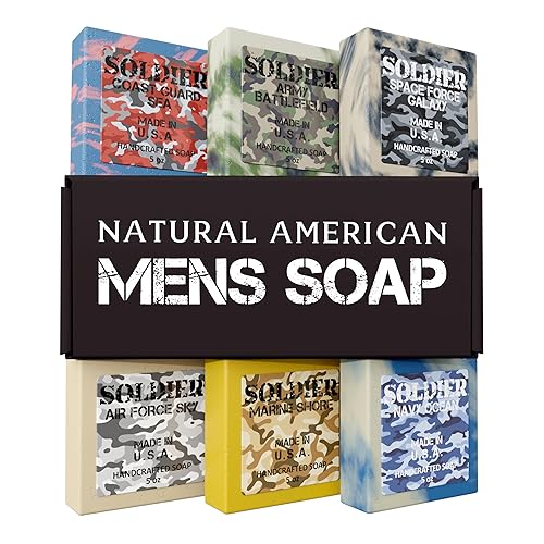 NATURAL AMERICAN Organic Bar Soap for Men - 100% Natural, Essential Oils, 5 oz (6 Pack)