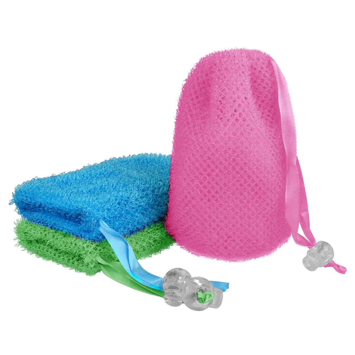 Linkidea Exfoliating Soap Saver Pouch - 3 Pack Drawstring Bags For Bath & Shower, Multi-Color