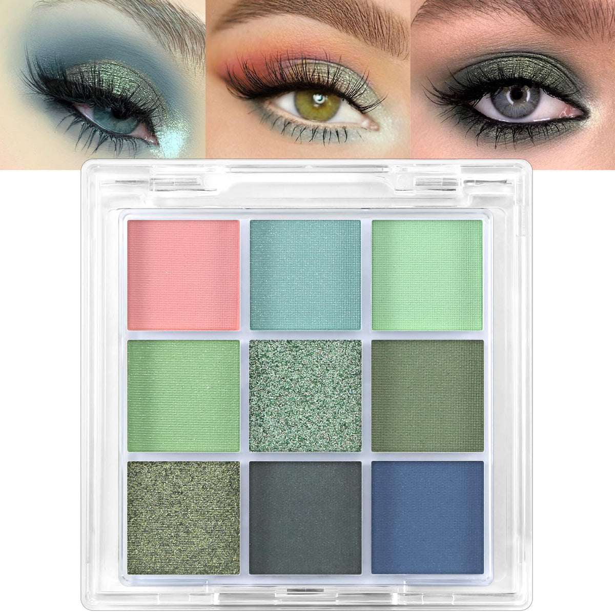 Erinde 9 Colors Eyeshadow Palette - Matte Shimmer Waterproof Makeup, Blue Green, 1.41 Oz