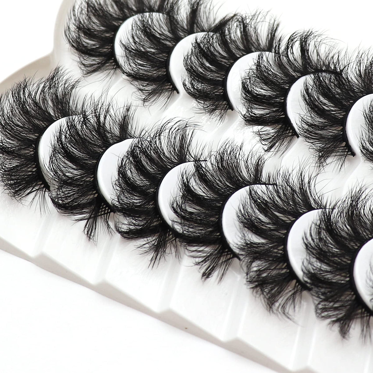 Veleasha 7 Pairs Wispy Faux Mink Cat Eye Lashes - Fluffy Handmade Natural Look Black