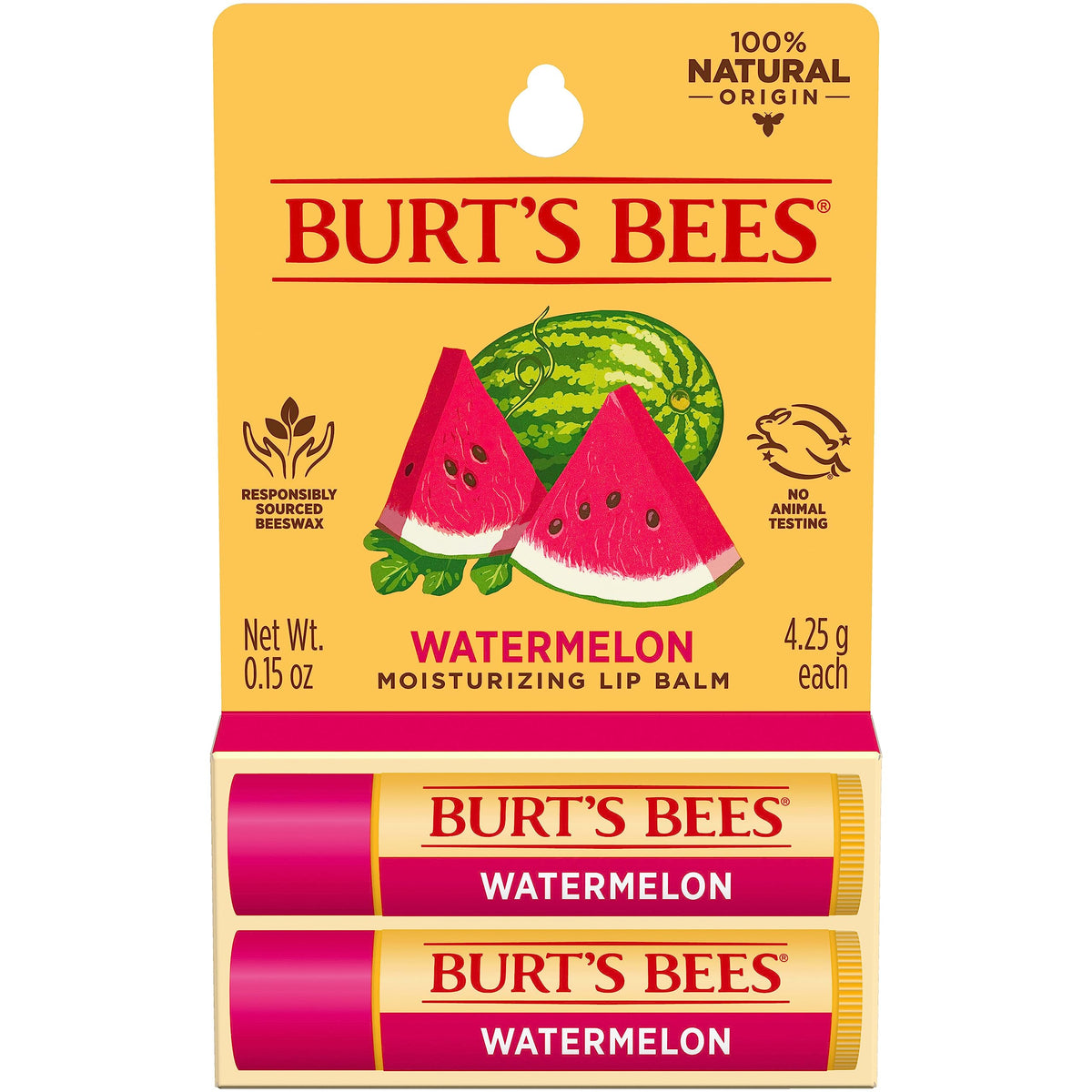 Burt'S Bees Watermelon Lip Balm - 2 Tubes, Tint-Free, Natural Beeswax Lip Moisturizer