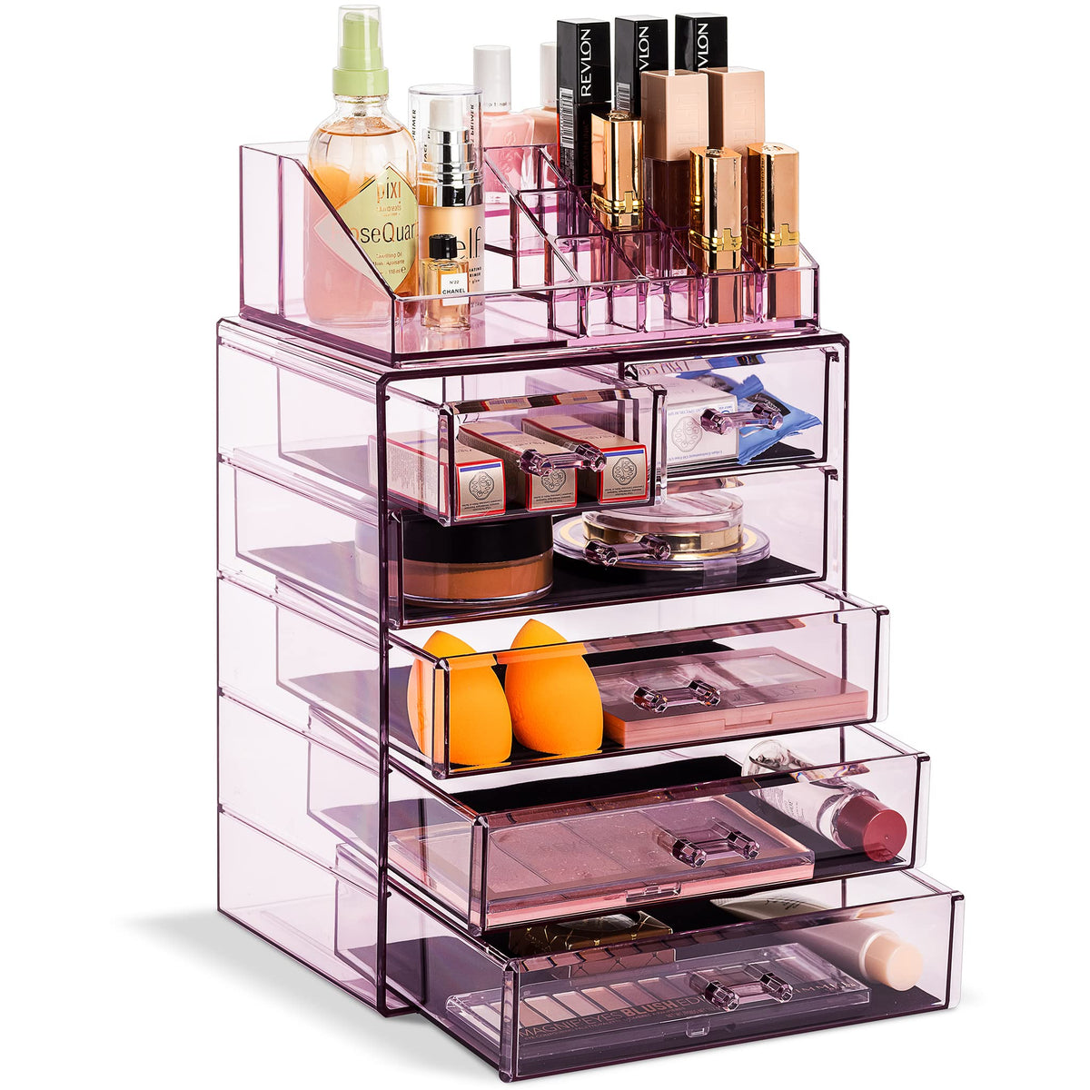 Sorbus Purple Acrylic Cosmetic Makeup Organizer With 4 Large & 2 Small Drawers For Storage