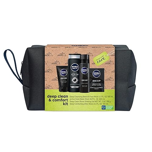 Nivea Men Deep Skin Care Gift Set - Body Wash, Shave Gel, After Shave & Beard Wash, 4 Pieces