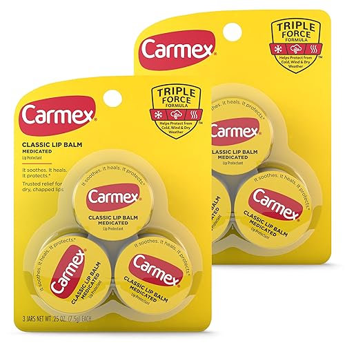 Carmex Medicated Lip Balm Jar - 2 Packs Of 3, Moisturizer For Dry, Chapped Lips, 0