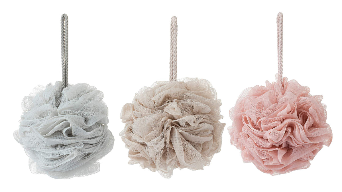 Kakooi Bath Sponges - Exfoliating Shower Loofah Set (3 Pcs, Brown, Gray, Pink)