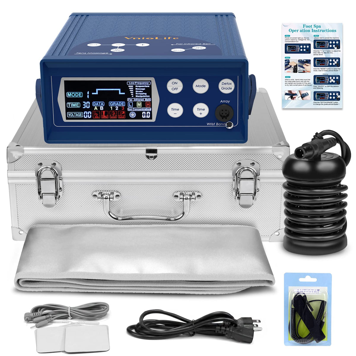 Vniolife Ionic Foot Bath Detox Machine - 8 Modes, Lcd Display, Heating Belt, Blue