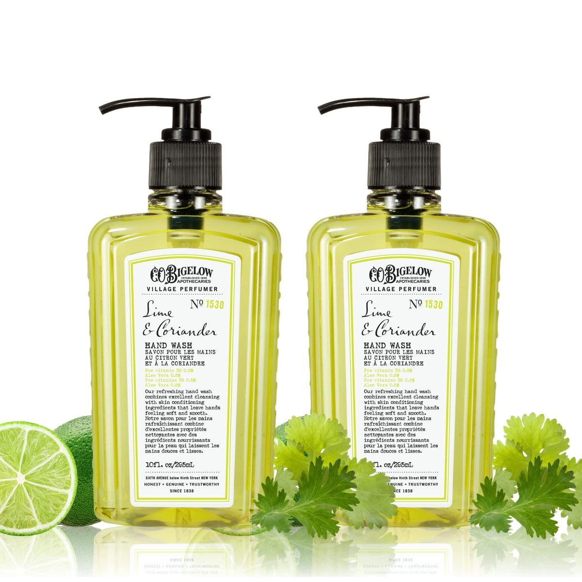 C.O. Bigelow Lime Coriander Hand Wash, Moisturizing Soap With Aloe, 10 Fl Oz, Pack Of 2