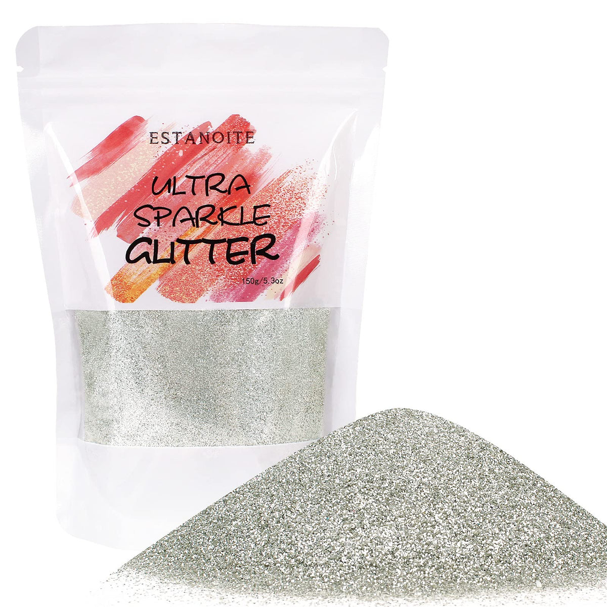 Estanoite 150g Holographic Ultra Fine Metallic Glitter - White Silver for Crafts, Nail Art, Makeup