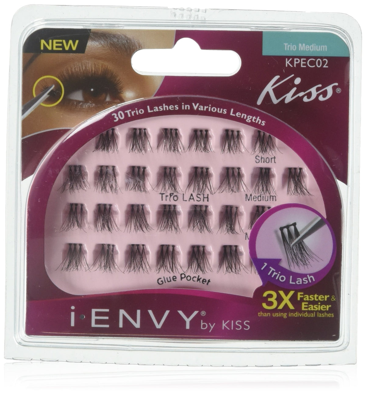 Kiss I-Envy Trio Lash Classic Medium 30 Lashes - Natural Style, Easy Application, Black