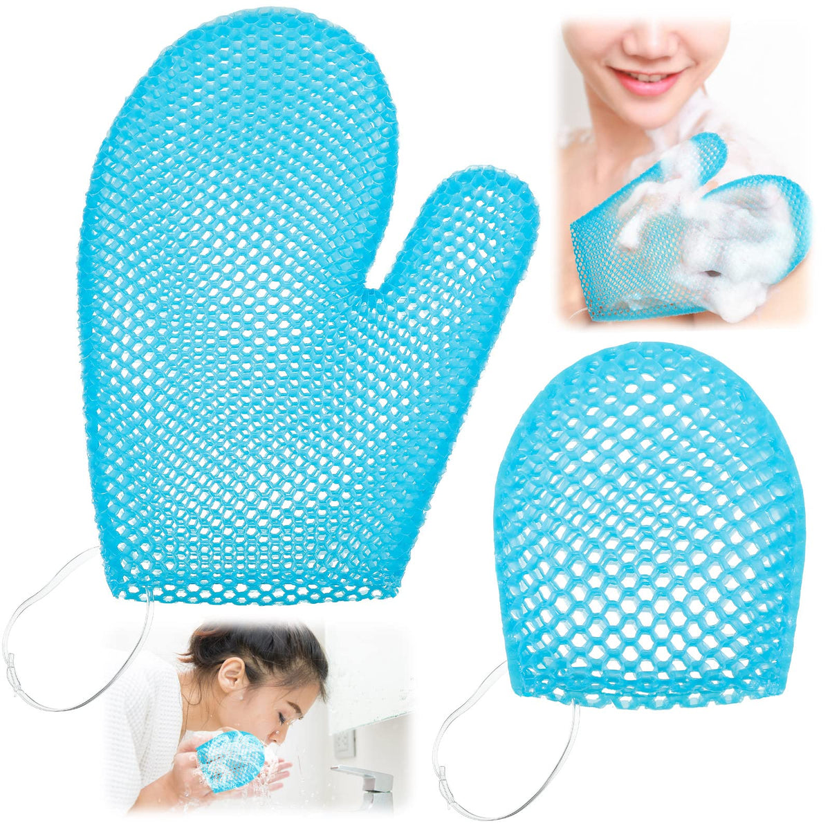 Karenhi Honeycomb Exfoliating Scrubber Set - Face & Body Mitts, Quick Drying, Blue