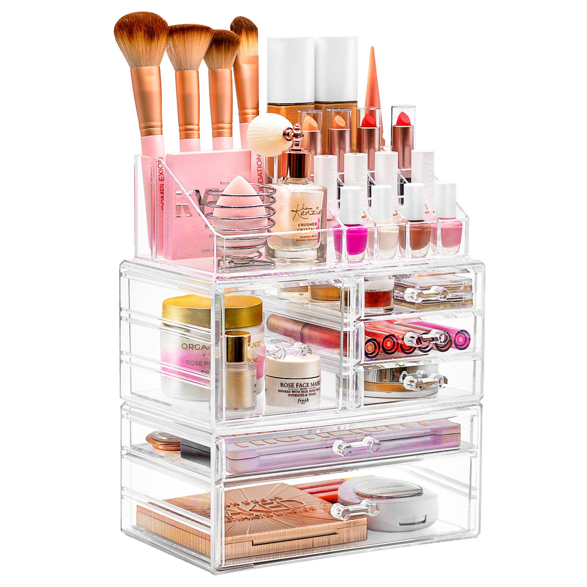 Sorbus Clear Makeup Organizer Set - Detachable 3-Piece Jewelry & Cosmetic Storage Tower