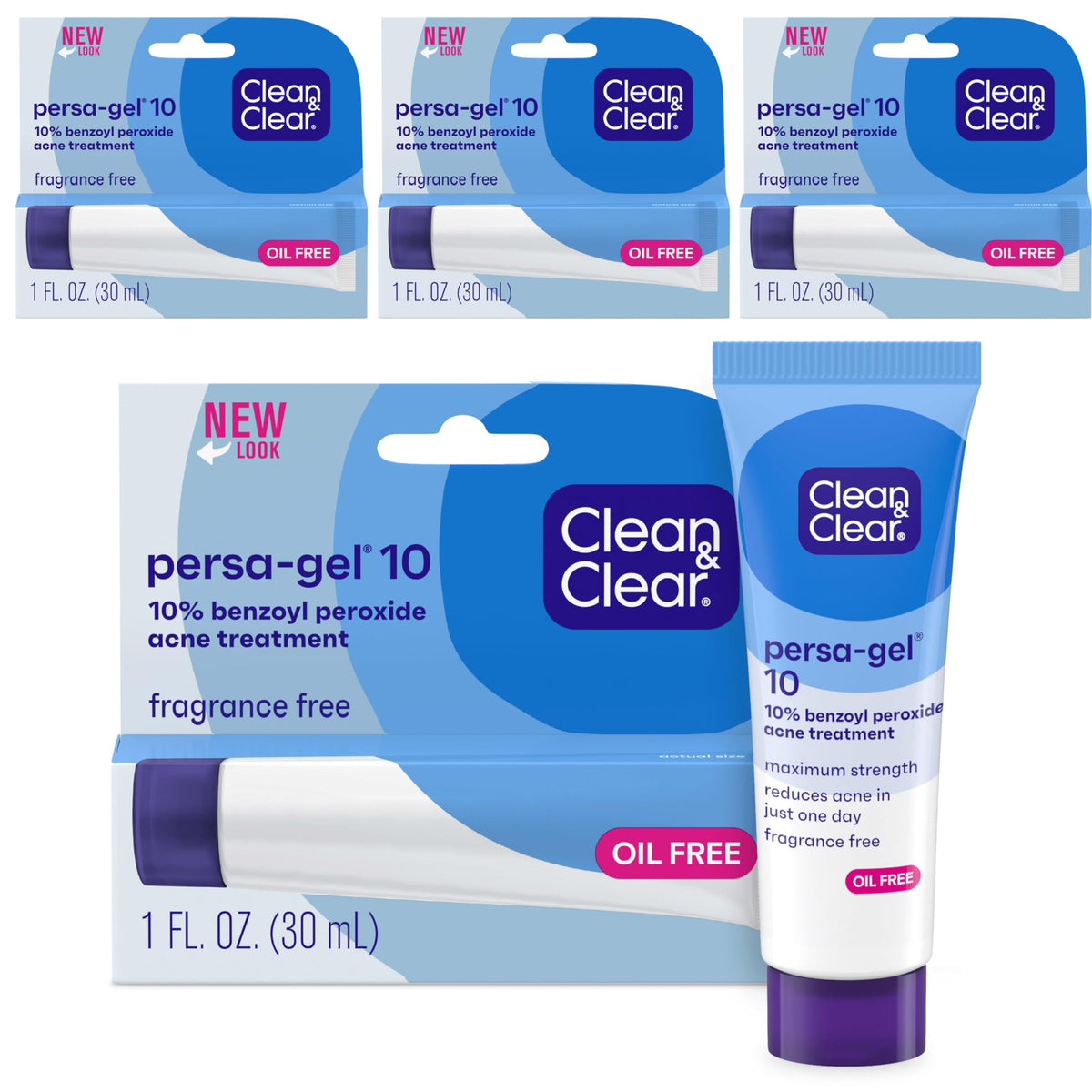 Clean & Clear Persagel 10 Acne Treatment - Maximum Strength Benzoyl Peroxide, 4 Count