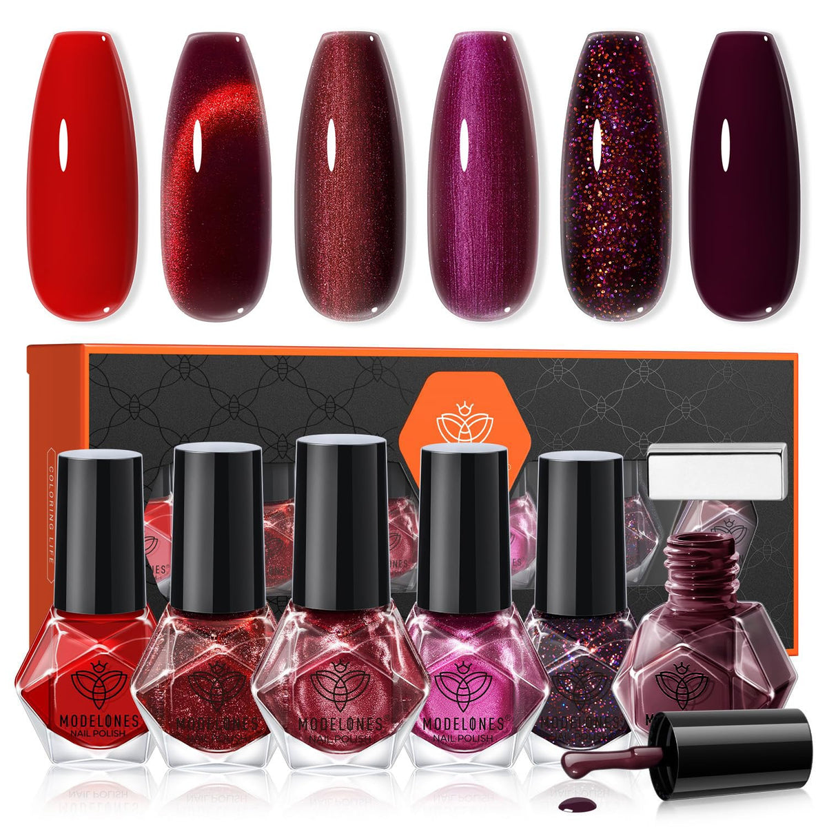 Modelones Christmas Nail Polish Set, 6 Colors Quick Dry Magnetic Glitter For Women & Girls