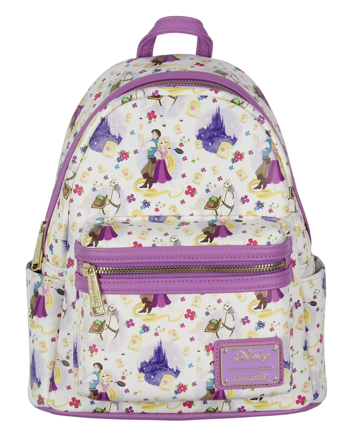 Loungefly Disney Tangled Rapunzel Mini Backpack - Cute All-Over Print Faux Leather Bag