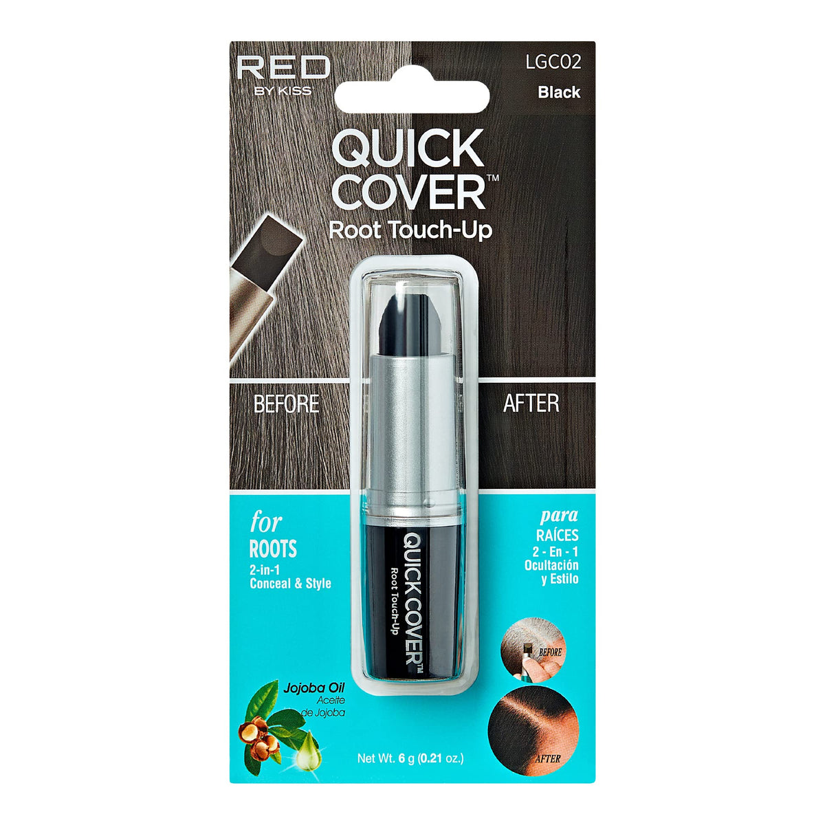 Red By Kiss Water-Resistant Quick Cover Root Touch Up Stick For Hair & Beard - Black