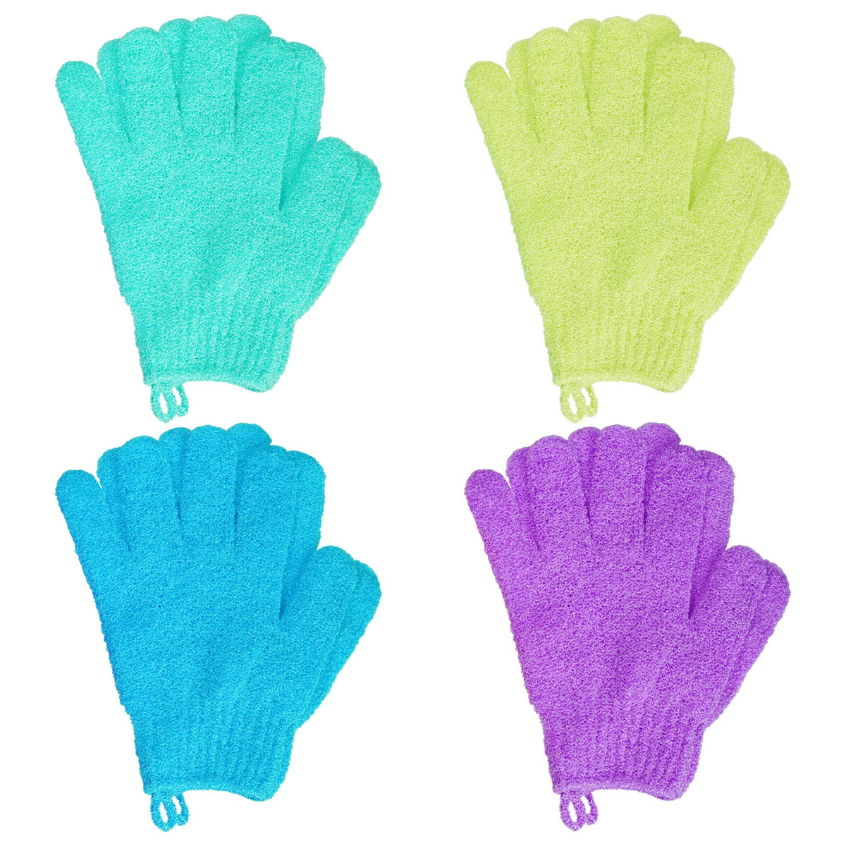 Ishua 4 Pairs Bath Exfoliating Gloves, Double-Sided Scrub Mitts For Spa & Shower, Multicolor