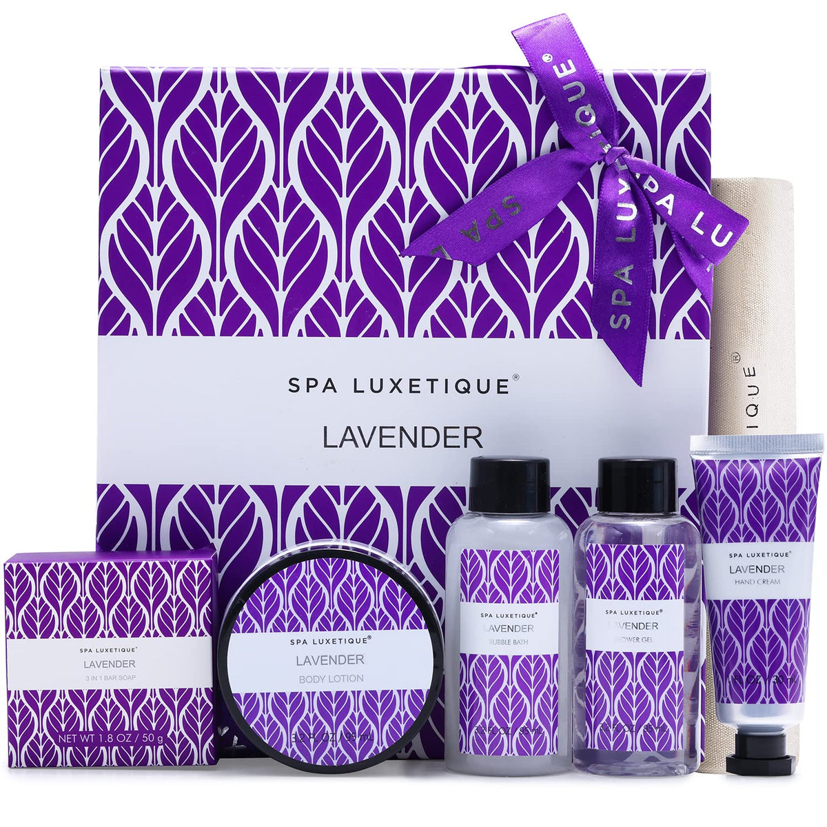 Spa Luxetique Lavender Spa Set - 6 Piece Bath Gift For Women, Relaxing Home Spa Kits