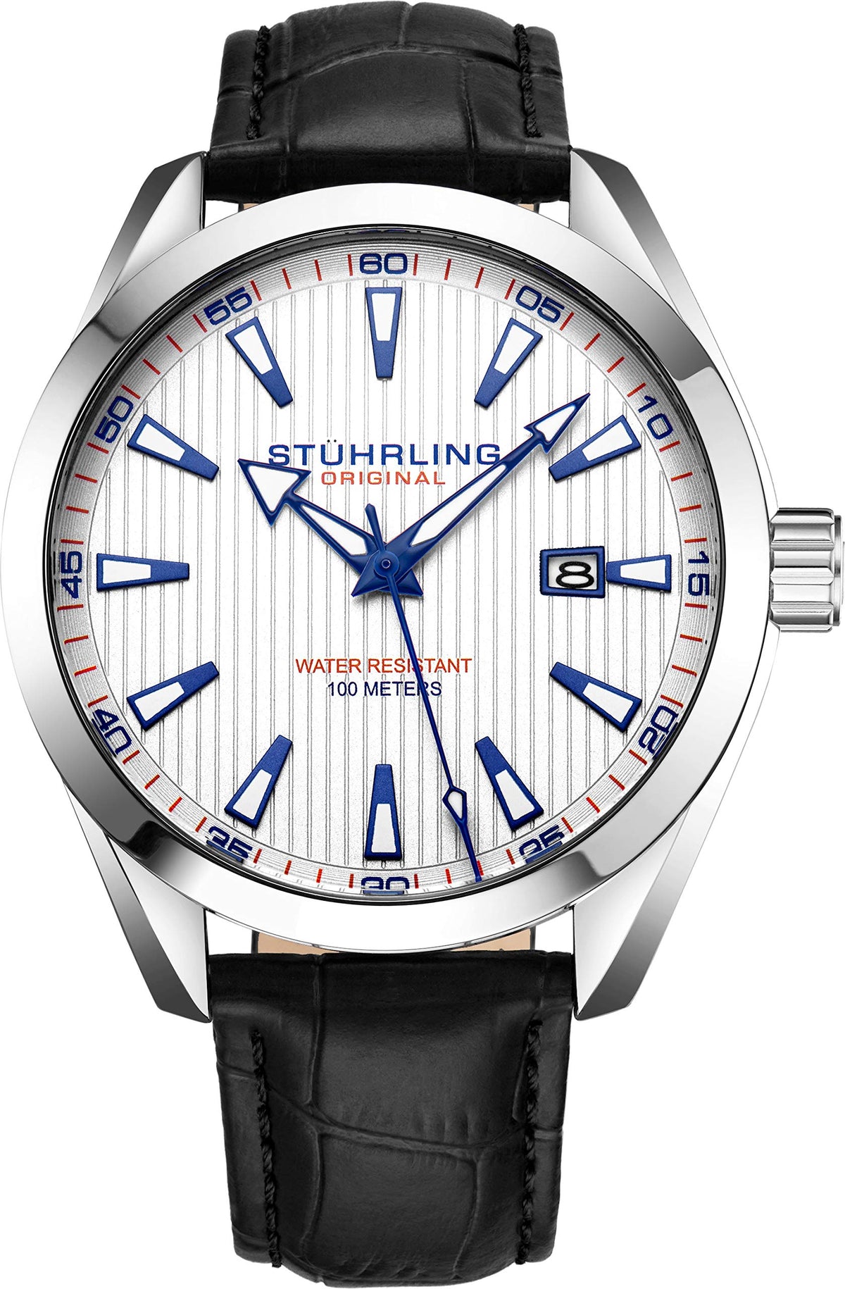 Stuhrling Original Men'S Dress Watch, Analog Dial, Date, Leather Band, White