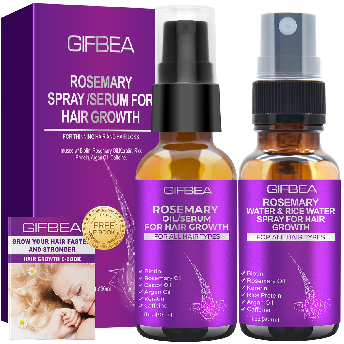 Gifbea Rosemary Oil Hair Growth Serum With Biotin & Caffeine - 2 Fl Oz For Hair Regrowth