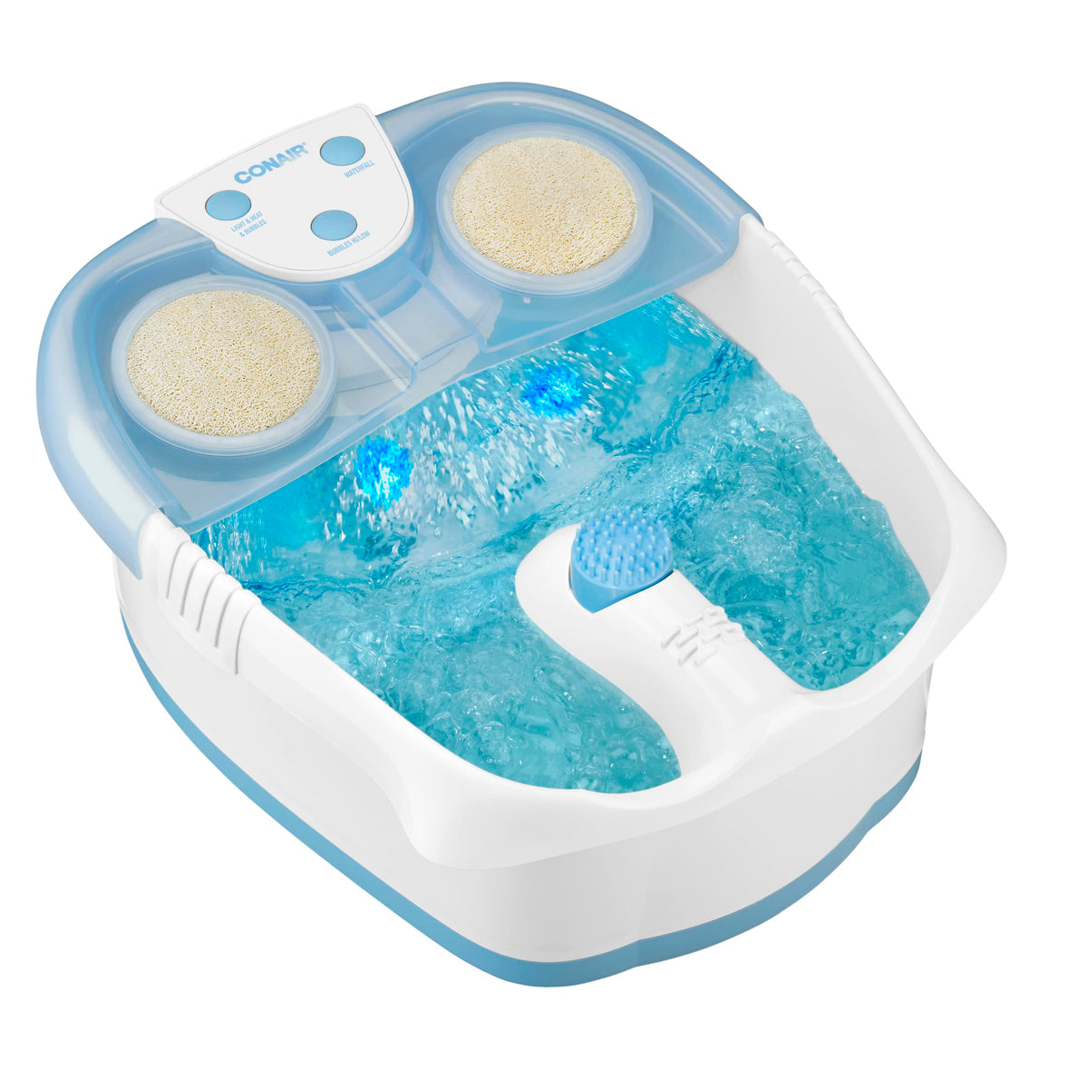 Conair Waterfall Pedicure Foot Spa With Led Lights, Bubbles & Massage Rollers - Blue/White