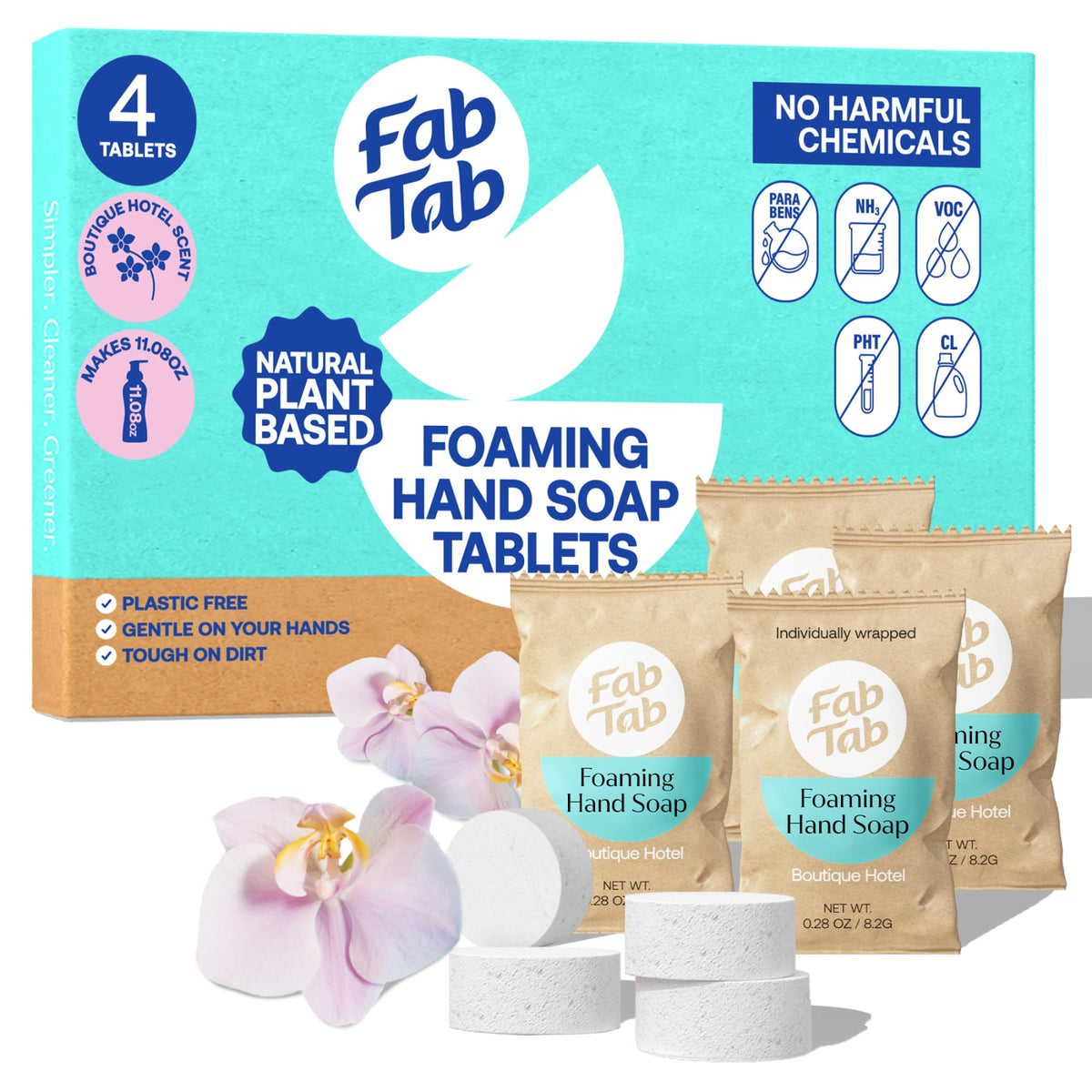 Fabtab Foaming Hand Soap Kit - Natural, Plant-Based, 4 Pack - Boutique Hotel Scent