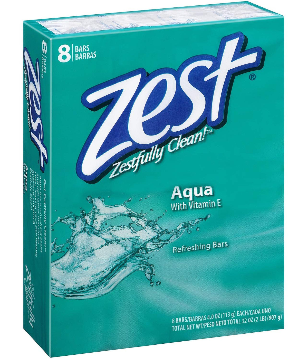 Zest Bath Bars Soap, 4Oz 8Ct Aqua, 2-Pack - Refreshing Clean For Daily Use