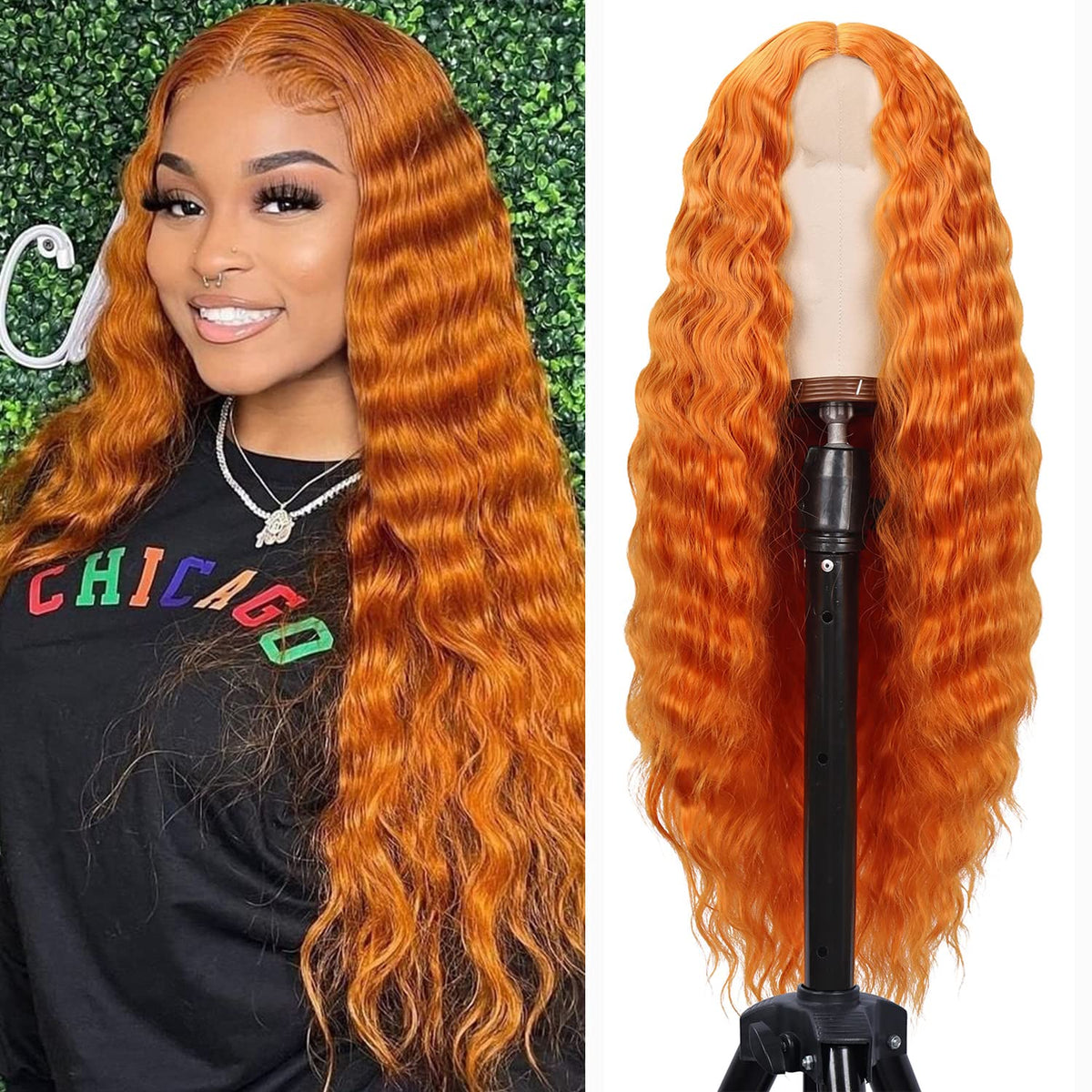 Mairead 28&quot; Orange Synthetic Curly Lace Front Wig For Black Women - Deep Wave Daily Party Hair