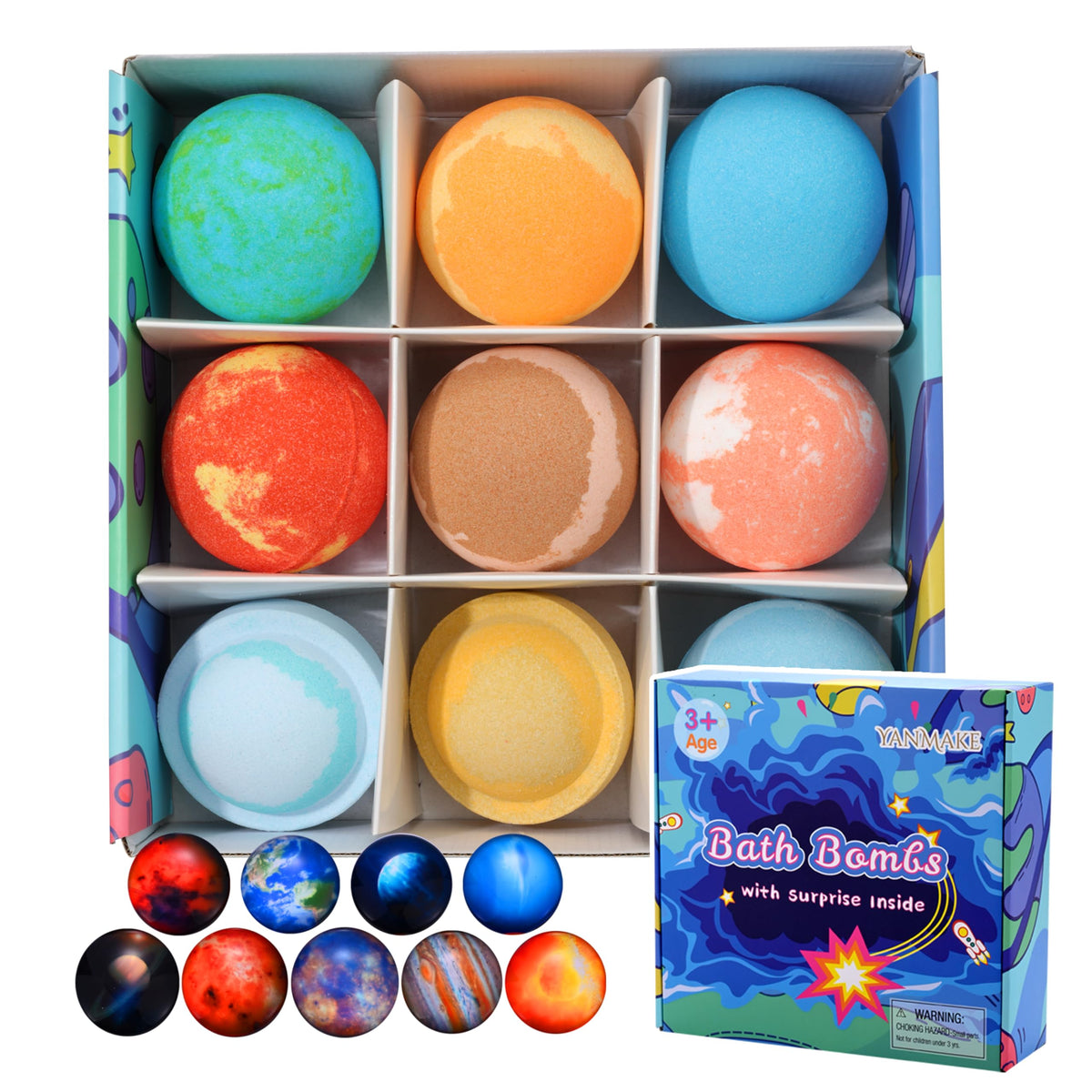 Yanmake Xxl Planet Themed Bath Bombs - 9Pcs Surprise Inside, Perfect For Holidays & Birthdays