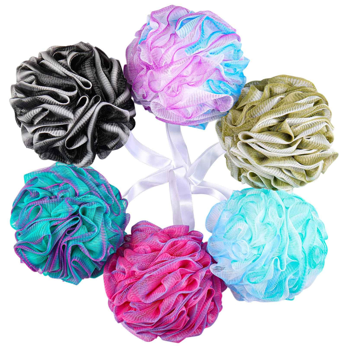 Btyms Large Loofahs Shower Sponge - Exfoliating Body Scrubber Pouf, Multi-Colored, Pack Of 6