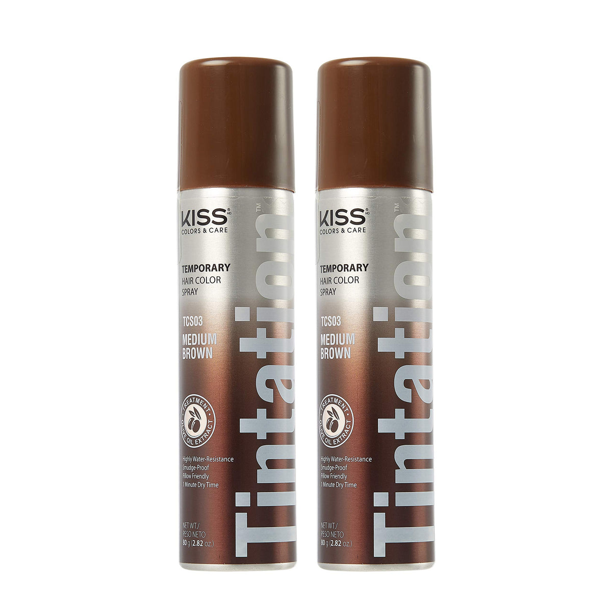 Red By Kiss Kiss Tintation Temporary Color Spray, Medium Brown, 2.82 Oz, Pack Of 2