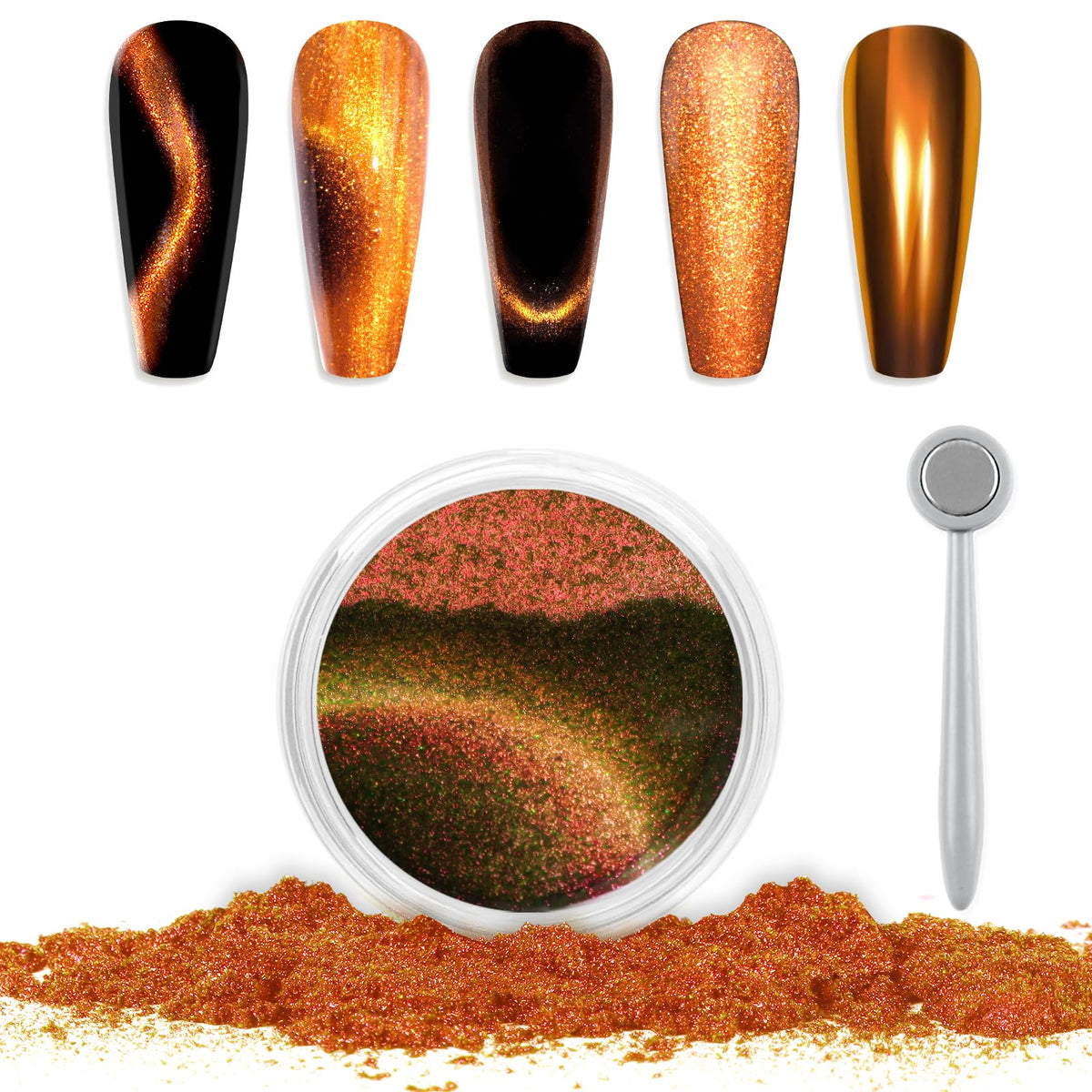 Laza Cat Eye Chrome Nail Powder - Copper 3D Magnetic Pigment For Velvet Nail Art