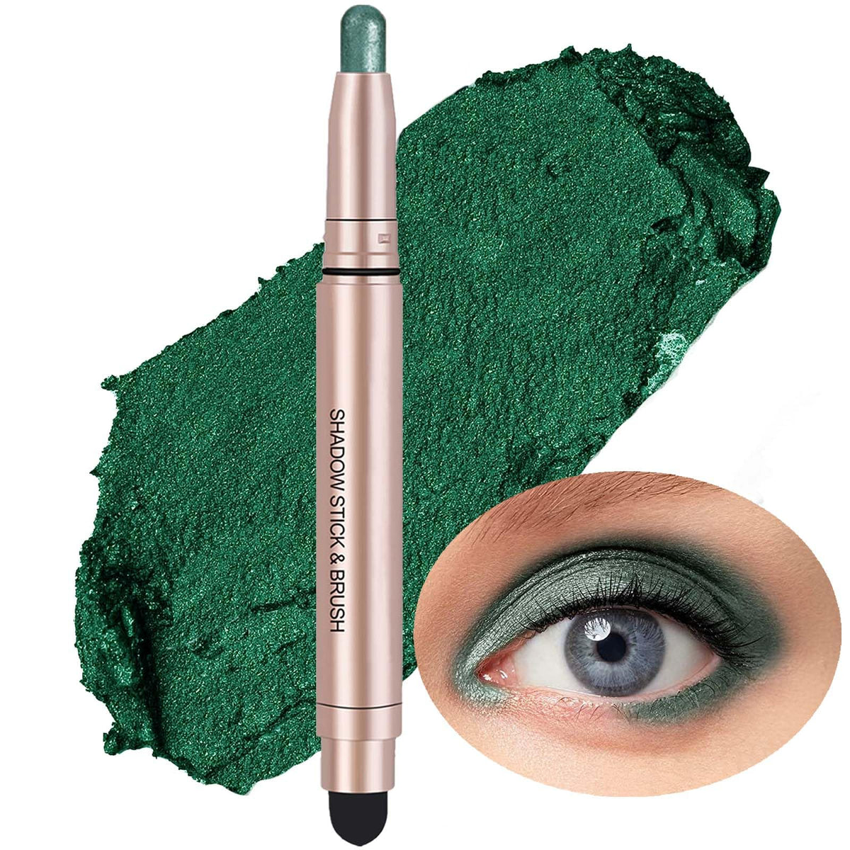 Qeetvia Waterproof Green Eyeshadow Stick, Long Lasting Matte & Shimmer Eye Shadow Pencil