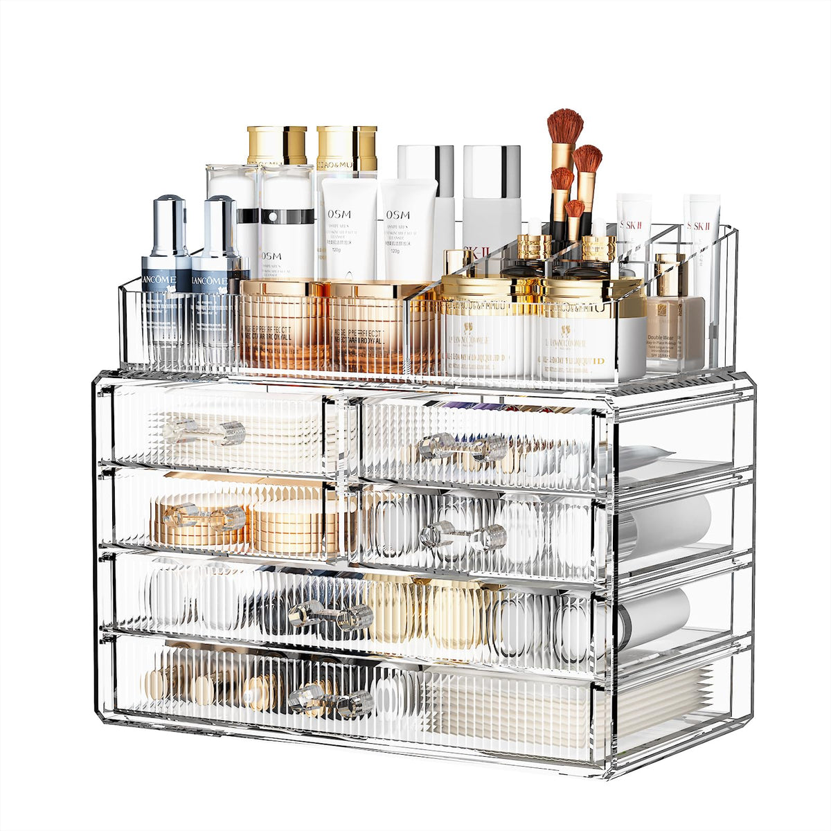 Zhiai Stackable Acrylic Storage Drawers - Clear Makeup Organizer For Bathroom & Home, 2 Layers, 6 Drawers