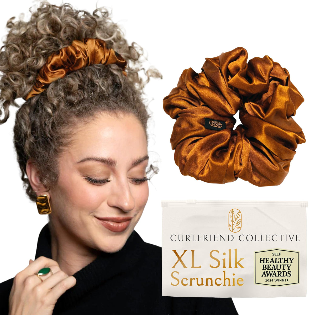 Curlfriend Collective Extra Large Silk Scrunchies For Curly Hair - Pumpkin, No Damage Hair Ties