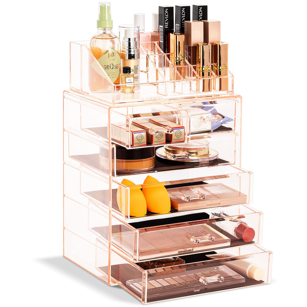 Sorbus Pink Makeup Organizer - Clear Acrylic Cosmetic Storage With 4 Large & 2 Small Drawers