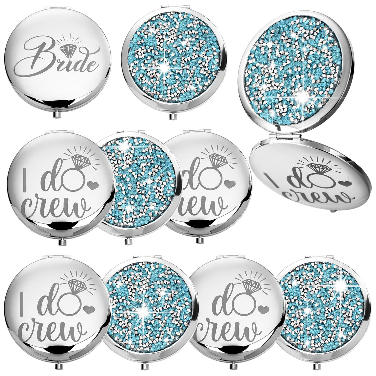 Barydat 10-Piece Bridesmaid Gift Set - Blue Compact Mirror For Wedding Party & Makeup