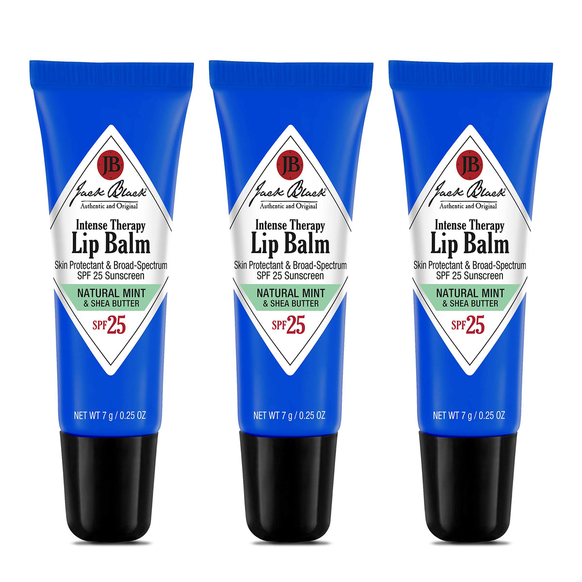 Jack Black Intense Therapy Lip Balm, 0.25 Oz, Pack Of 3, Natural Mint, Spf 25, Hydrating