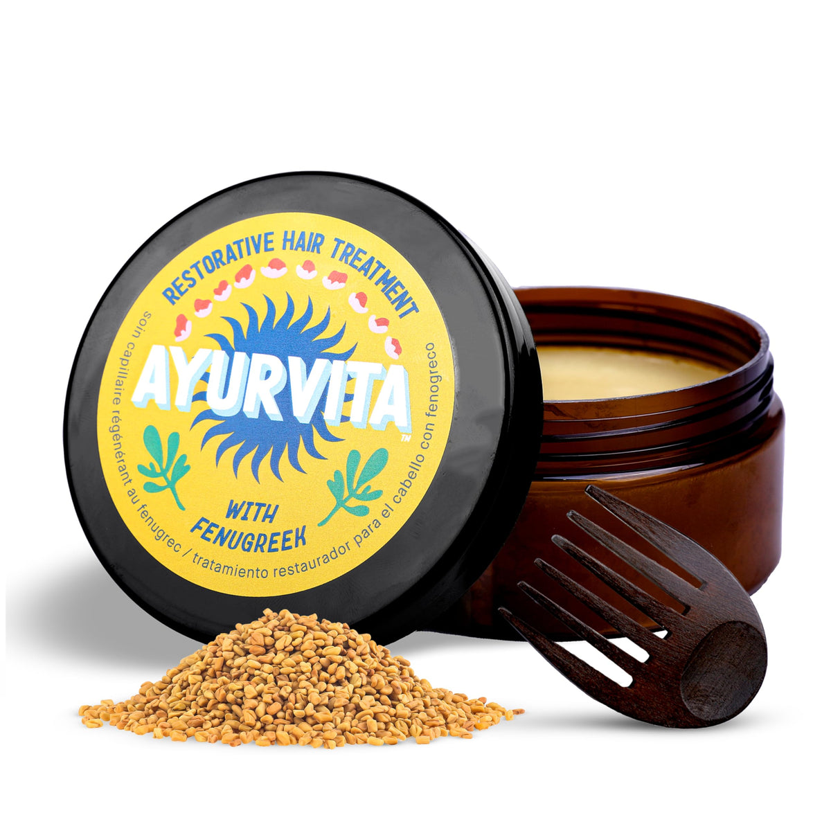 AyurVita Fenugreek Deep Conditioning Mask - Hydrating & Nourishing Hair Treatment for Growth - 6.7 oz