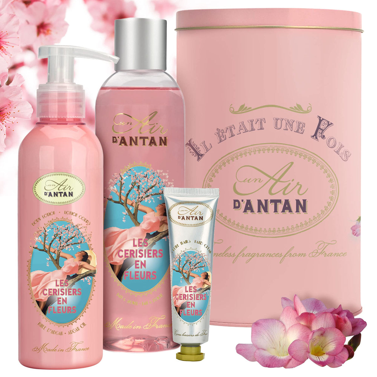 Un Air D'Antan Spa Gift Basket - 3-Piece Cherry Blossom Bath Set For Women, Perfect Birthday Gift