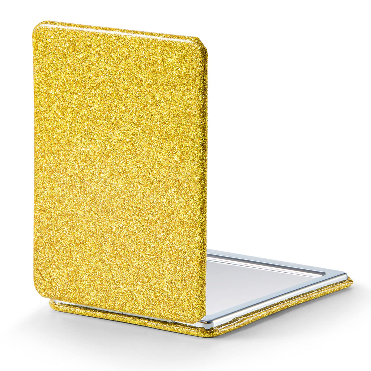 Omiro Gold Compact Mirror, 1X/3X Magnification, Glitter Pu Leather, Portable For Purses