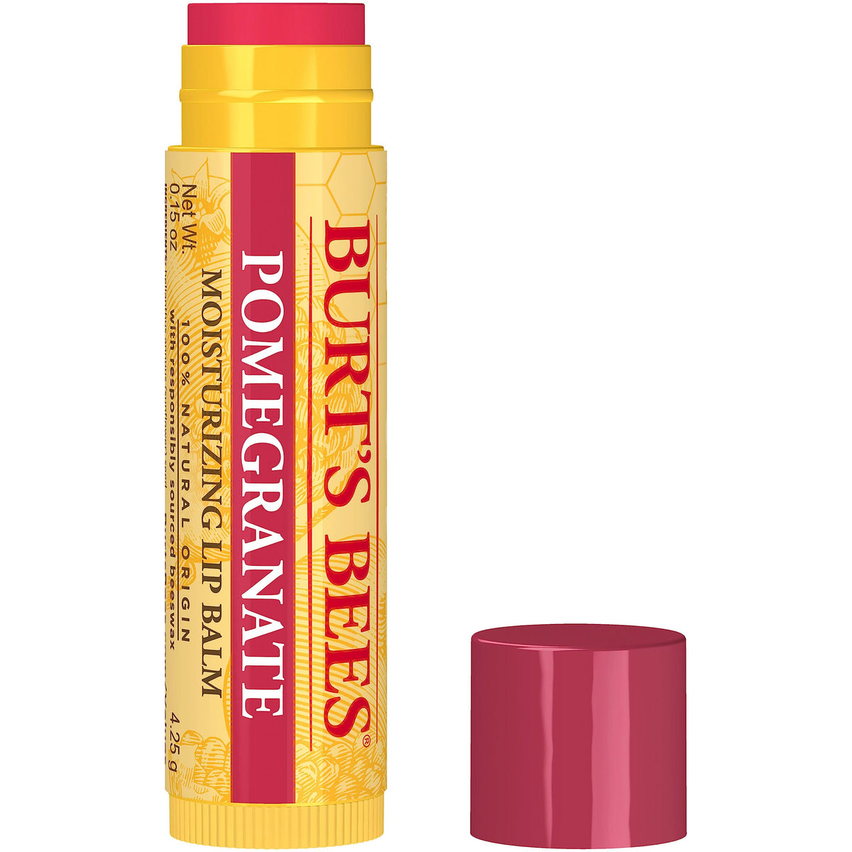 Burt'S Bees Natural Lip Balm, Pomegranate Flavor, Beeswax, 0.15 Oz - Moisturizing Hydration