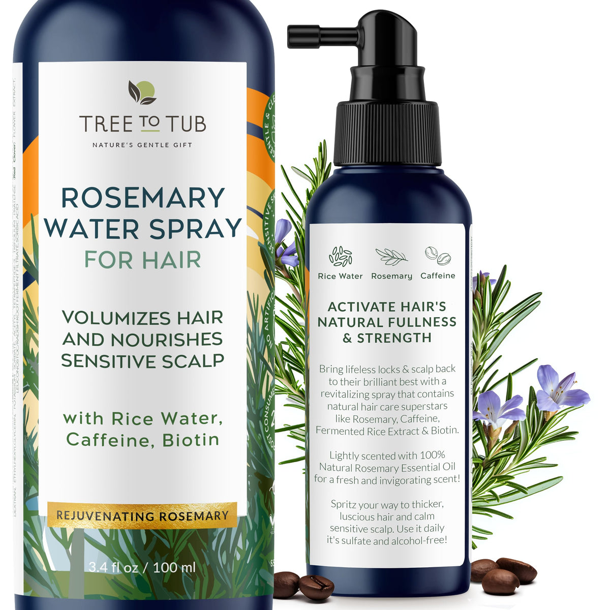 Tree To Tub Rosemary Water Spray For Hair Growth - 3.4 Fl Oz Fermented Rice Water