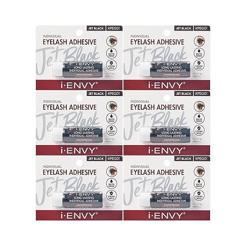 Kiss Ienvy Semi-Permanent Lash Glue, Strong Hold, Waterproof, Latex Free, 6 Pack, Black