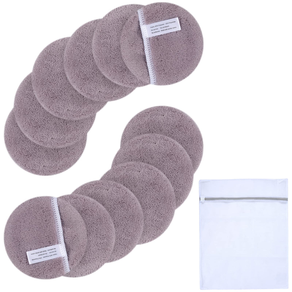 Sunland Microfiber Reusable Makeup Remover Pads - 12 Washable Cleansing Rounds With Laundry Bag