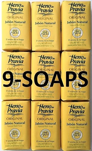 Heno de Pravia Original Soap - LARGE 4.4 oz (9 Soaps Total) - Gentle Cleansing, Fresh Scent