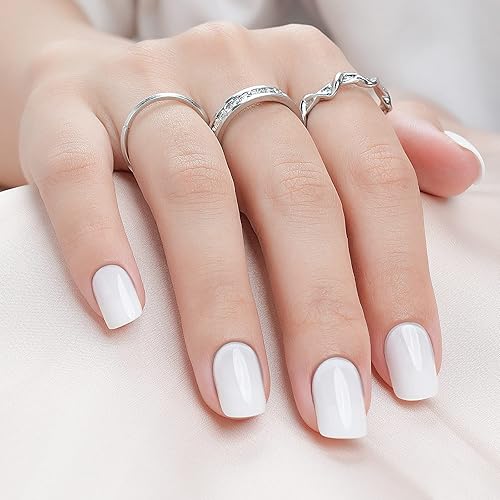 Jofay Fashion White Press On Short Nails, 24Pcs Reusable Acrylic Fake Nails With Glue