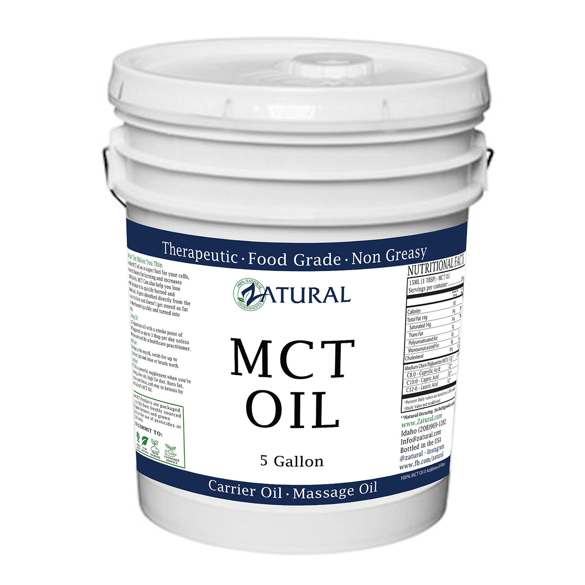 Zatural Pure MCT Oil - 640 Oz Carrier, Massage, Hydrating & Hair Oil, Food Grade